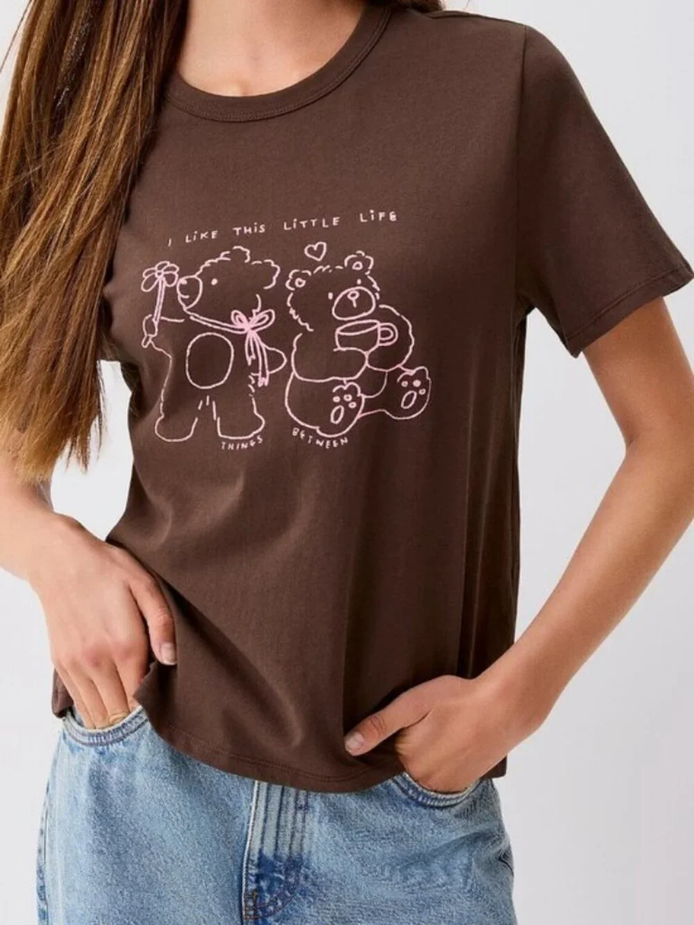 Things Between Cute Teddies T-Shirt 100% cotton 'Dark Brown' - Picture 1 of 3
